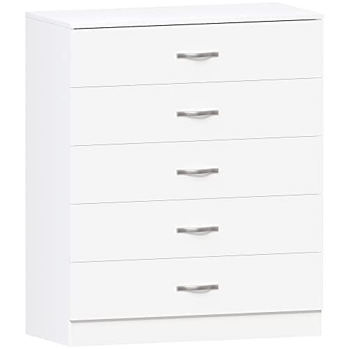 Image of Vida Designs White Chest of Drawers, 5 Drawer With Metal Handles and Runners, Unique Anti-Bowing Drawer Support, Riano Bedroom Storage Furniture
