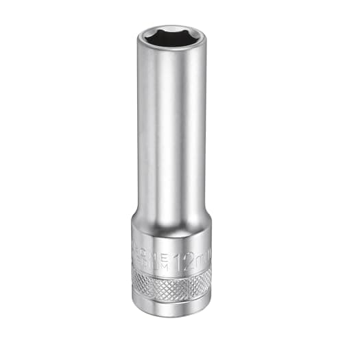 Image of sourcing map 6 Points Deep Socket 1/2" Drive 12mm Deep Metric CR-V Steel Polished Nickel Plating 78mm / 3.1" Long Hex Socket Tool for Home Auto Nuts Bolts Repair