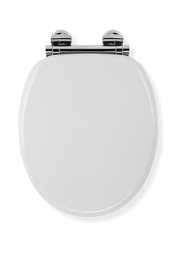 Image of Croydex Lucerne Flexi-Fix Soft Close Wooden Toilet Seat - Quick Release Button for Easy Cleaning and Adjustable Hinges with Top and Bottom Fixings, Antibacterial Heavy Duty Material (White Wood)