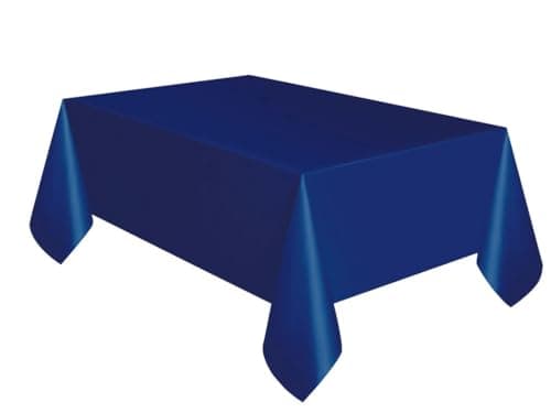 Image of Solid True Navy Blue Rectangular Plastic Table Cover (137cm x 274cm) 1 Count - Elegant & Durable Tablecloth for Parties, Events, and Home Use
