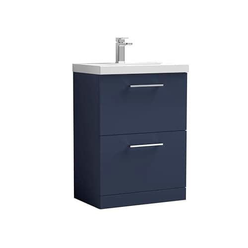 Image of nuie ARN2933A Arno Modern Bathroom Floor Standing 2 Soft Close Drawer Vanity Unit and Mid-Edge Basin, 600mm, Midnight Blue