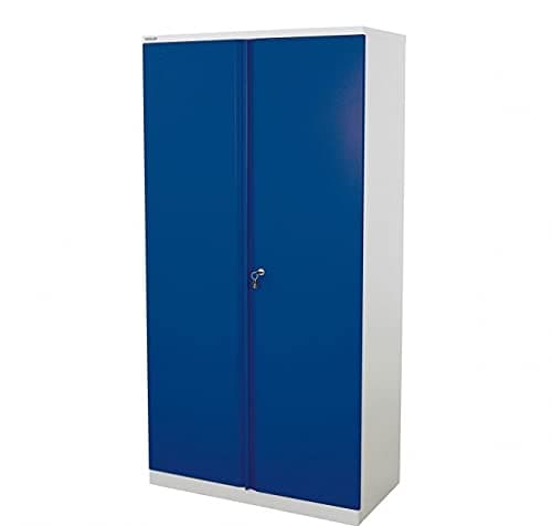 Image of BiGDUG Bisley Office Workplace Cupboards 914w x 470d mm, Steel Double Door Lockable Storage 70kg per shelf, Blue Light & Dark Grey, Adjustable Shelves (Blue 1806h x 914w x 470d mm)