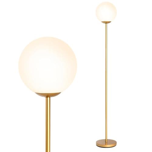 Image of TANGZON Floor Lamp, Sphere Standing Lamp with Brushed Globe Lampshade, Foot Switch, E27 Socket & Weighted Base, Metal Pole Tall Reading Light for Living Room Bedroom Office (1 Light)