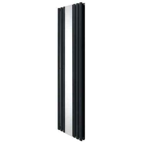 Image of Oval Panel Radiator with Mirror 1800mm x 500mm Modern Designer Double Column Vertical Heater Matt Anthracite Grey Carbon Steel Wall Mounted Kitchen Living Room Cleaning Brush Fixing Kit & Brackets