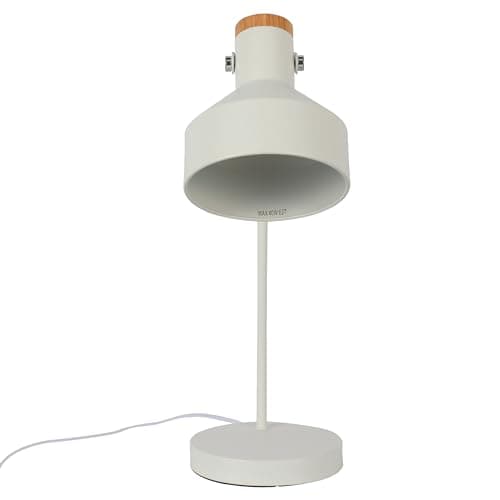Image of TEKLED® LED Desk Lamp | Modern Rotatable Table Light with Wood Accent | Replaceable E27 Edison Screw Bulb Holder | for Bedside Reading Home Office Work Architects Students - White