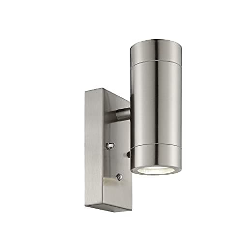 Image of Saxby 90130 Palin Brushed Stainless Steel Outdoor IP44 Photocell Lux Sensor GU10 Up & Down Wall Light