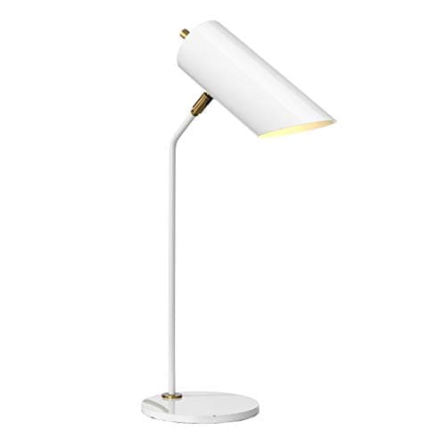 Image of Table Lamp - Fixed Stem - Tubular Spotlight Shade - Suits Desk or Bedside Use - White Aged Brass Finish - LED E27 8W Bulb