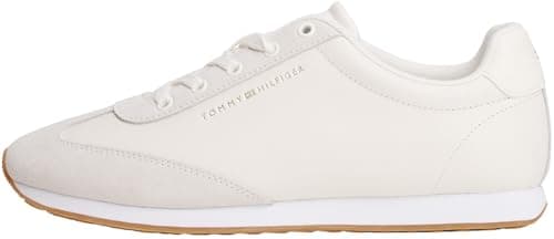 Image of Tommy Hilfiger Women’s Heritage Fashion Mix Leather Runner Trainers, Off-White (Ancient White), 5