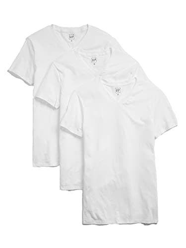 Image of GAP Men's 3-Pack V-Neck Tee T-Shirt, Optic White, Large