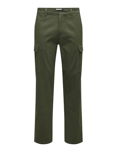 Image of ONLY & SONS Men's Cargo Trousers, Olive Night, 28 W/ 30 L