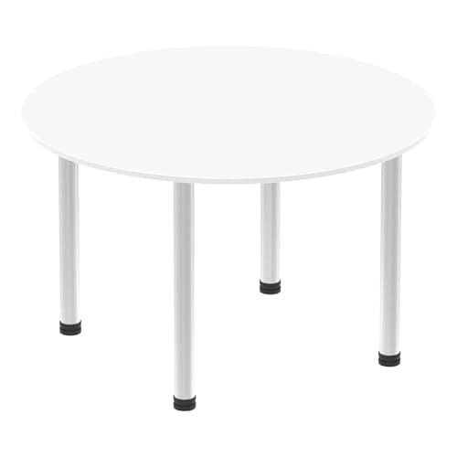 Image of OPO Impulse Freestanding 1000/1200mm Circular Table Attractive Cable Managed Leg | Sturdy Build Weather & Heat Resistant Melamine Finish Meeting Table White Aluminium 1000