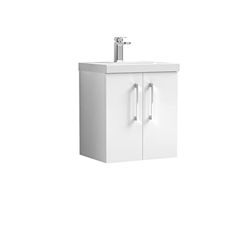 Image of nuie ARN121A Arno Modern Bathroom Wall Hung 2 Door Vanity Unit with Mid-Edge Ceramic Basin, Gloss White