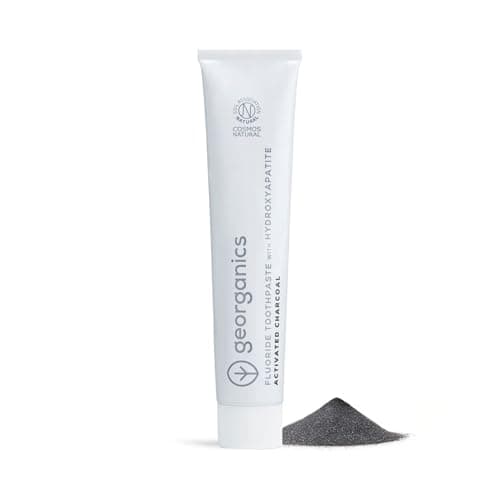 Image of Georganics Fluoride Toothpaste with Hydroxyapatite - 75ml - Activated Charcoal - 100% Natural & Sustainable - for Sensitive Teeth - Prevent Cavities & Tooth Decay - Fight Plaque - for Fresh Breath