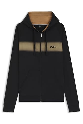 Image of BOSS Mens Authentic Jacket H Degradé-stripe zip-up hoodie in cotton terry Black