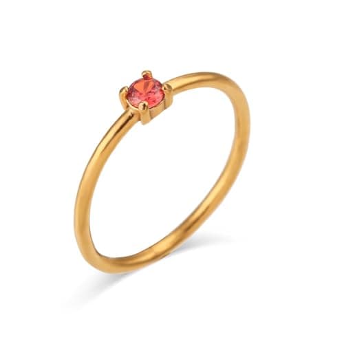 Image of IMINI Dainty CZ Crystal Stackable Rings - Gold Tone Stainless Steel Thin Band, Cubic Zirconia Minimalist Wedding Party & Birthday Fashion Trendy Jewellery for Women (Red, US9=S)