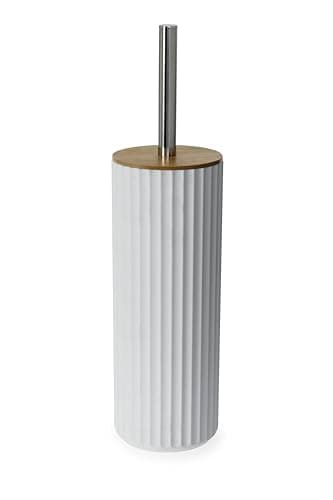 Image of Blue Canyon Berkeley Toilet Brush with Bamboo Lid, Brush for Bathroom & Office, Plastic Brush Head for Deep Cleaning, Pack of 1, Compact Size, Elegant Design, Odour Free Holder, Hygienic Brush, White