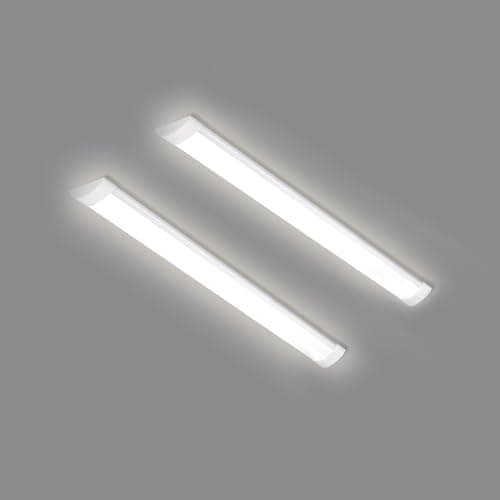 Image of HUMIGA 2 Pack 2FT LED Batten Light, 20W 1800LM Slim Profile Wide Tube Lighting for Ceiling of Indoor Home Garage Shop Office, PC Body,Neutral White 4000K