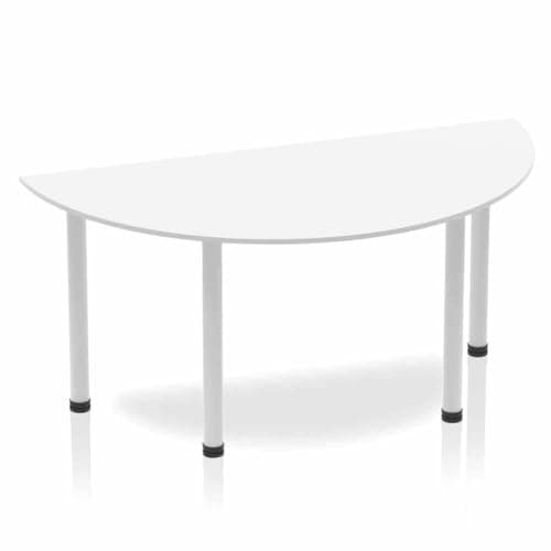 Image of Dynamic Office Solutions OPO Impulse Freestanding 1600mm Semi-Circle Table Attractive Post Legs | Sturdy Build Weather & Heat Resistant Melamine Finish Table White Silver 1600
