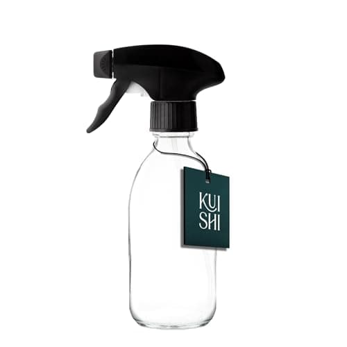 Image of Kuishi Glass Spray Bottle - 250ml Pack of 1 Refillable Spray Bottle for Cleaning, Plants & Hair, with Black Plastic Trigger, Clear BPA-Free Water Spray Bottle for Gardening & Essential Oils