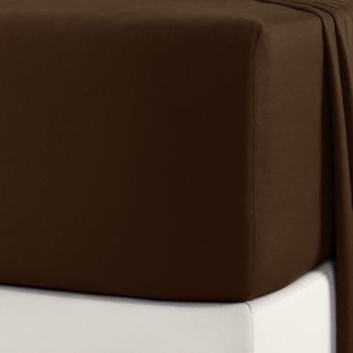 Image of Flannelette Fitted Sheet 100% Brushed Cotton Extra Deep 32cm/13 Inch Bed Sheet Soft Warm Cosy Bedding Plain Colour Easy Care Bed Linen Single Double King Super King (Brown, Double)