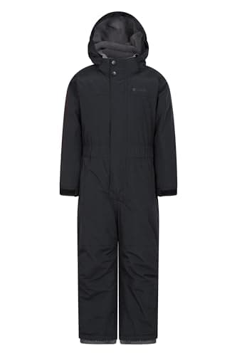 Image of Mountain Warehouse Cloud Kids Snowsuit - Waterproof, Adjustable, One Piece Jumpsuit, Fleece Lining, Girls & Boys - Ski, Winter Black Kids Size 5-6 Years