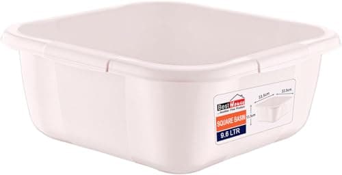 Image of Best House | Square Basin | Kitchen Washing Up Bowl | 9.6 Litres | White | 1 PC | Multipurpose Bath Tub/Washing Tub for Kitchen, Bathroom, and Household Use (Pack of 1)