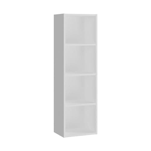 Image of Panana Wooden Cube Bookcase - 2/3/4/5/6 Tier Display Unit Tall Narrow Bookshelf for Office, Living Room, Bedroom Furniture (White, 4-Tier)