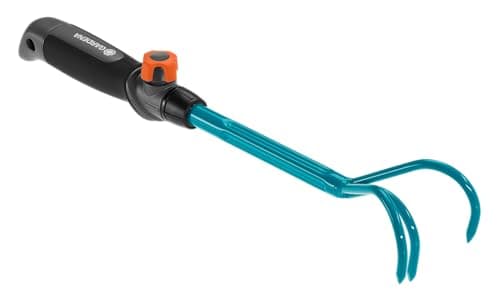 Image of GARDENA combisystem Hand Grubber: Three-tined garden claw for loosening and aerating soil, 7 cm working width, ergonomic handle, corrosion protection (8921-20)
