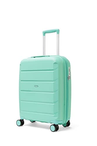 Image of Rock Tulum Small Expandable Hard Shell Cabin Suitcase in Turquoise - Lightweight & Durable, 360 Swivel Wheels, Telescopic Handle, Impact-Resistant & TSA Combination Lock - 55x40x25cm 3KG