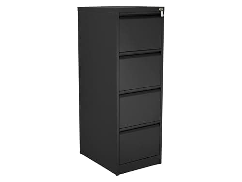 Image of The Workplace Depot Filing Cabinet – Lockable 2, 3 or 4 Drawer Steel Storage Unit in Black, White or Grey with Adjustable Hanging Rails, Space-Saving Organiser for Home & Office (Black, 4 Drawer)