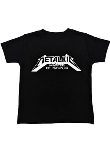 Image of Metal Kid Master of Parents Heavy Metal Band Baby & Kids T-Shirt | Unisex Cool Rock Music Tee Short Sleeve Top | Baby & Kids Gifts UK (2-3 Years, Black)