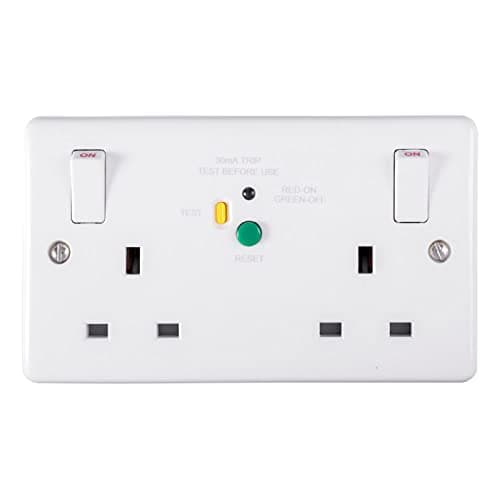 Image of Eurolite 13A 2 Gang DP RCD Switched Socket, PASSIVE-30MA Type A, White Plastic