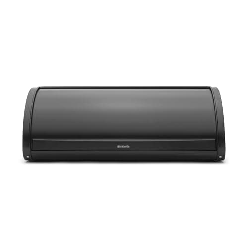Image of Brabantia Roll Top Bread Bin – Large Countertop Storage Box for Bread, Bagels, Rolls – Space-Efficient Kitchen Design with Flat Top, Durable Metal – Matt Black