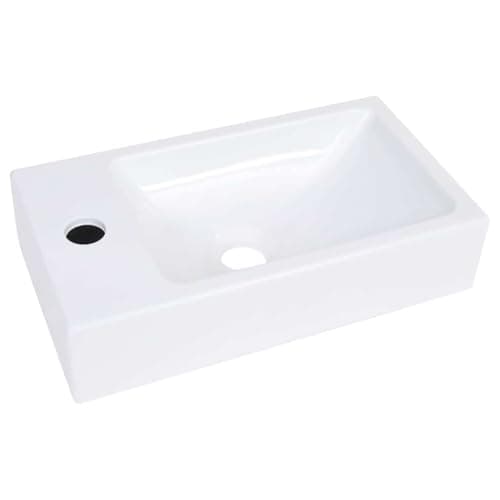 Image of vidaXL Resin White Wash Basin - SMC Material Sink with Faucet Hole, Ideal for Bathroom or Washroom - 400 x 220 x 90 mm