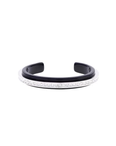 Image of Karen Millen Resin Crystal Cuff Bracelet for Women (Silver/Black)