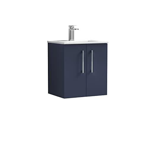 Image of nuie ARN2921B Arno Modern Bathroom Wall Hung 2 Soft Close Door Vanity Unit and Minimalist Basin, 500mm, Midnight Blue