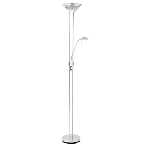 Image of National Lighting Mother and Child Uplighter Floor Lamp with Reading Light - Silver Chrome Finish Floor Lamps for Living Room R7s/G9 Bulbs (Not Included)