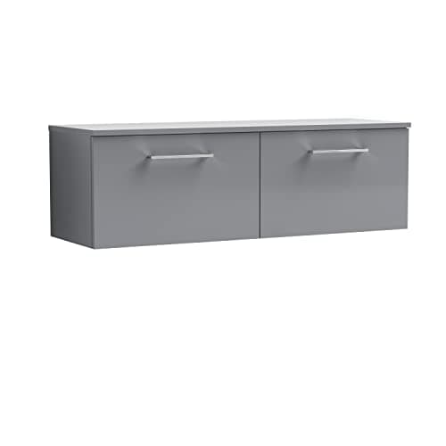 Image of nuie ARN2222W2 Arno Wall Hung 2 Drawer Vanity Unit & Worktop, 1200mm, Satin Grey