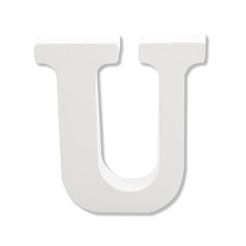 Image of Bojueshaw White Wooden Letters,4 Inch Standing Alphabet,DIY Paintable Letters for Arts & Crafts,Home Decor, Weddings & Parties(Letter U)