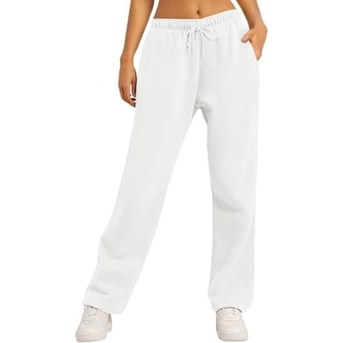 Image of Women's Yoga Pants Wide Leg Trousers UK Tracksuit Bottoms Ladies Clothes Joggers Size 14 Flexi Pants Petite White