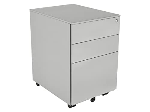 Image of The Workplace Depot Metal Under Desk Pedestal – Grey 3 Drawer Filing Cabinet – Lockable, Anti-Tilt, Alloy Steel – Mobile Office Storage Unit – 605mm x 390mm x 520mm (Grey, Wide)