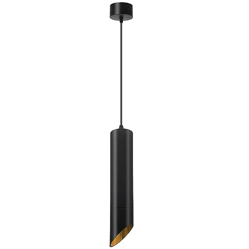 Image of DC VOLTAGE Modern Black Pendant Ceiling Light with GU10 5W Cool White Dimmable Bulb Included, 30cm Slim Cylinder Hanging Light, Adjustable 95cm Drop, Kitchen Island Dining Room Lighting