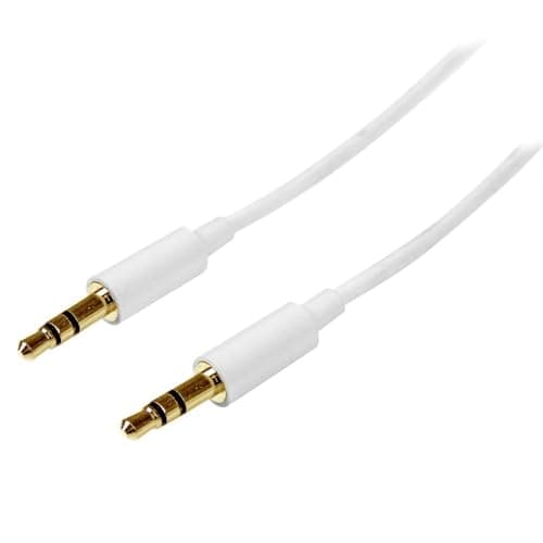 Image of StarTech.com 1m White Slim 3.5mm Stereo Audio Cable - 3.5mm Audio Aux Stereo - Male to Male Headphone Cable - 2x 3.5mm Mini Jack (M) White (MU1MMMSWH)