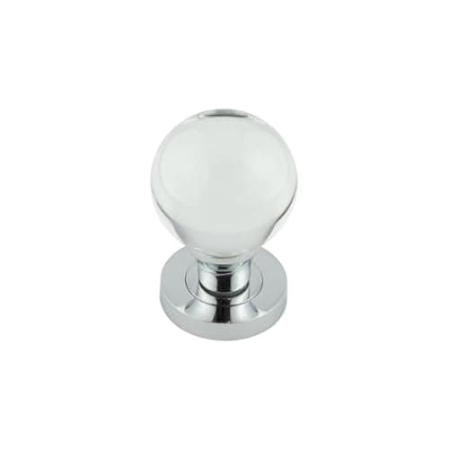 Image of KOOPLES HARDWARE Plain Ball Glass Mortice Door Knob – Clear Glass Round Knob Set with Brass Rose – Elegant Interior Handle for Classic & Modern Homes (Polished Chrome)