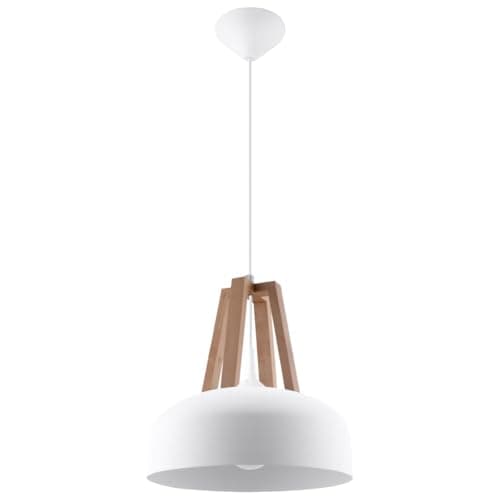 Image of SOLLUX lighting Casco Ceiling Pendant lamp Modern and Minimalist Design for Living Room Bedroom Works with Replaceable Bulb E27 1x60W White Steel and Natural Wood 30x30x85cm
