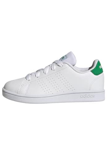 Image of adidas Unisex Kids Advantage Lifestyle Court Lace Shoes, Cloud White / Green / Core Black, 5.5 UK