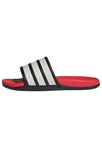 Image of adidas Unisex Adilette Comfort 2.0 Slides Shoes, Core Black/Core White/Lucid Red, 7 UK