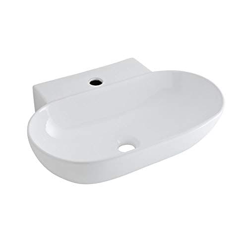 Image of Milano Farington White Oval Countertop Wall Mounted 1 Tap Hole Bathroom Basin Sink - 555mm x 395mm