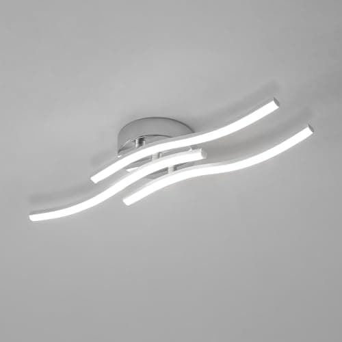 Image of Comely 18W Square Ceiling Light, Curved Modern Chrome Ceiling Lamp, 3 Built-in LED Boards Modern Ceiling Lighting Fixture for Living Rooms, Bedrooms and Corridor, Cool White 6500K