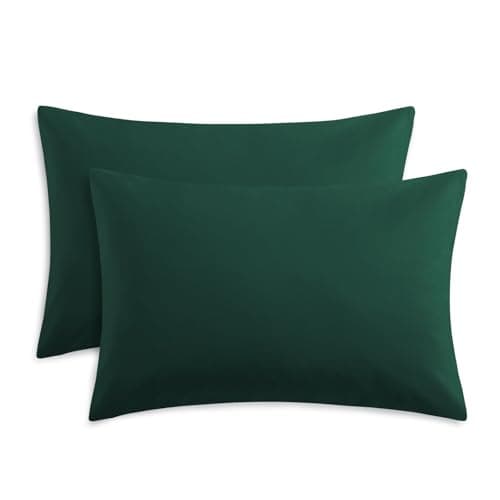 Image of RUIKASI Green Pillow Cases 2 Pack - Emerald Green Plain Pillowcases with Envelope Closure Breathable Premium Brushed Microfiber Set of 2 Pillow Covers Standard 50x75 cm